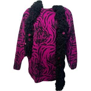 spree international purple black sequin metallic attached scarf sweater Size S